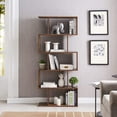 thumbnail image 4 of Cozy Castle Geometric Bookshelf Set of 2, 62" Tall Bookcase with 5-Tier Display Shelf, Rustic Brown, 4 of 7