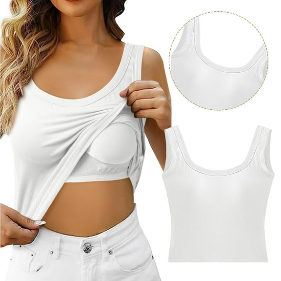 SNKSDGM Female Women's Tank Tops 3X Ribbed Tank Tops for Women Cropped Built in Bra Shelf Bra Camisoles Adjustable Spaghetti Strap Tank Tops Basic Layer M
