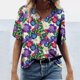 thumbnail image 3 of Camiseta informal para mujer con estampado floral y cuello en V, manga corta, jersey, blusa, tops Fridja  bn6023, 3 of 5