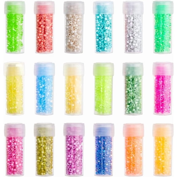 72G 18 Colors Cylinder Glass Seed Beads 2mm Seed Beads Bulk Round Hole Mini Bead Small Loose Spacer Craft Bead for DIY handcrafting