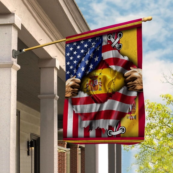 Flags Proud Spainish American Flag Ripped flag Spain strong Garden Flag, Double-Sided Decorative Outdoor Flag, Polyester Yard Flag 12 x 18 in