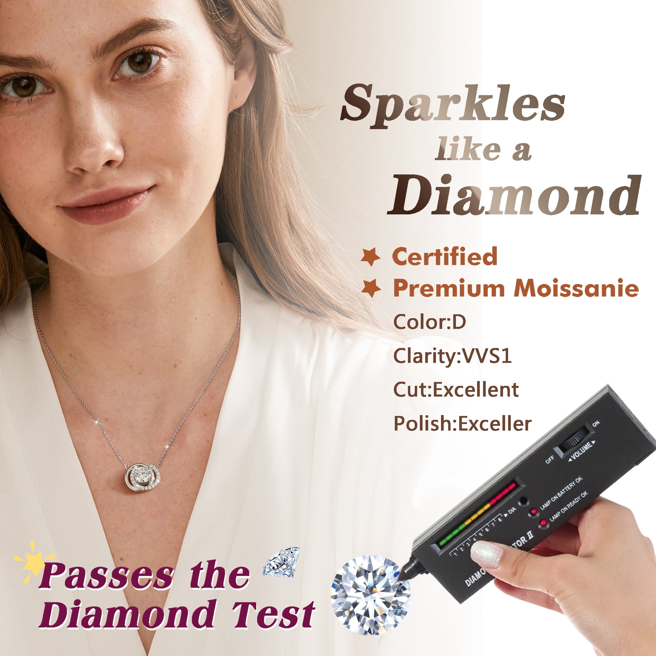 Beautlace 1 Carat Moissanite Necklace D Color VVS1 Round Cut Simulated Diamond Halo Pendant Necklace, 925 Sterling Silver April Birthstone Necklace Birthday Christmas Jewelry Gifts for Women