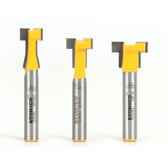 Yonico T Slot Router Bit Set 1/4 Inch Shank, 3 Pieces