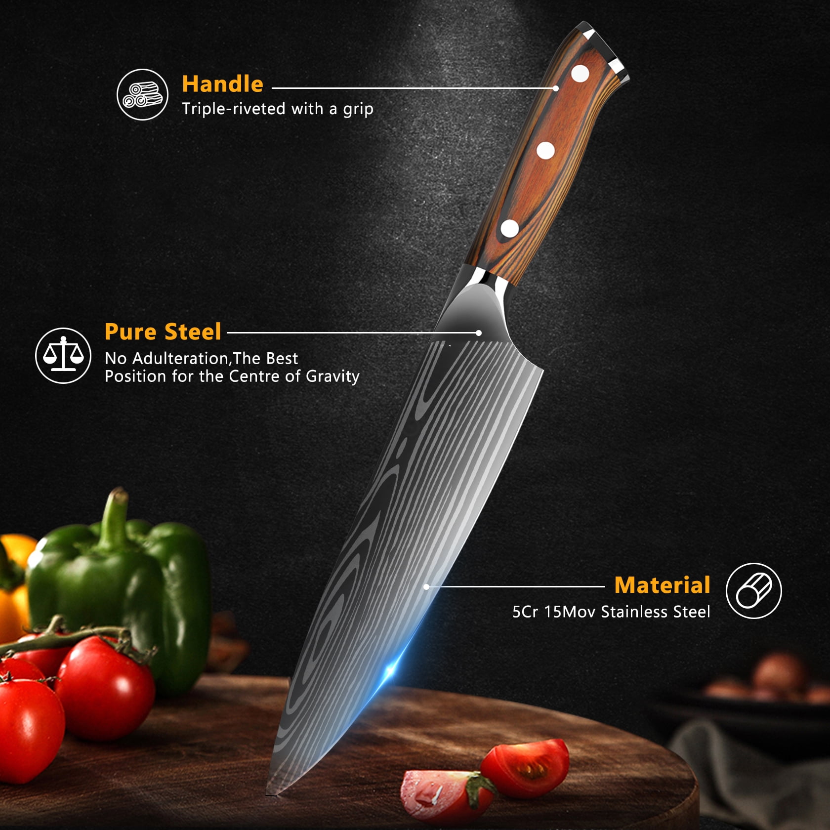 Mueller Professional Chef Knife, 8 Sharp Stainless Steel Kitchen Knife  with Ergonomic Handle, Chopping Knife for Meat, Vegetables