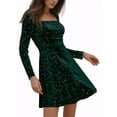 thumbnail image 5 of INSPIRE CHIC Women's Party Dresses Stars Print Square Neck Vintage Prom Mini Velvet Dress M Green, 5 of 7