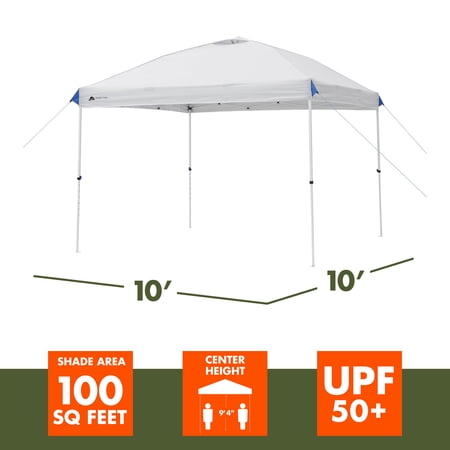 Ozark Trail 10x10 Instant Pop Up Canopy Tent with Simple Push Setup – Straight Leg Pop-Up Tent for Tailgating, Camping & Events, White