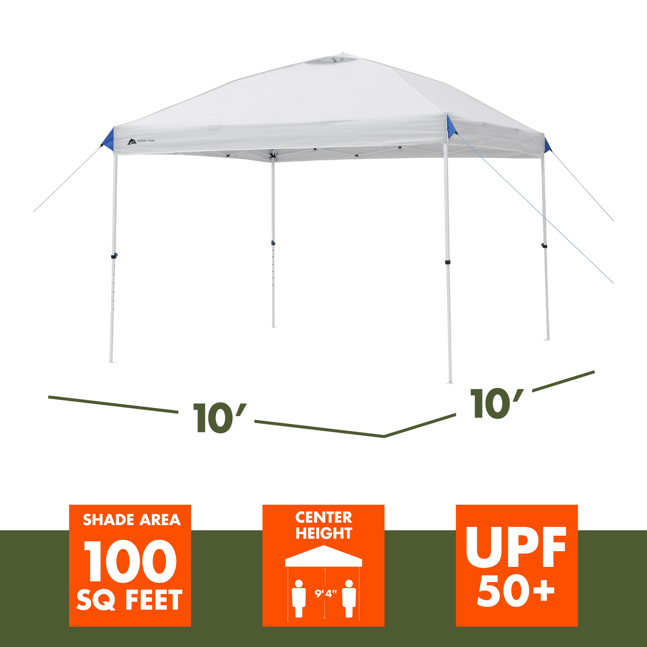 Dosel Pop-Up Instantáneo de Patas Rectas de 10 pies x 10 pies con Montaje Simple por Empuje, Blanco 3