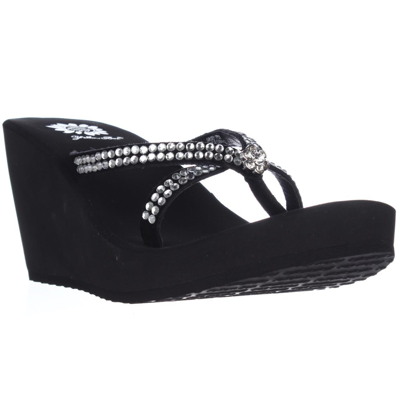 Yellow Box Womens Yellow Box Gateway Wedge Rhinestone Sandals Black