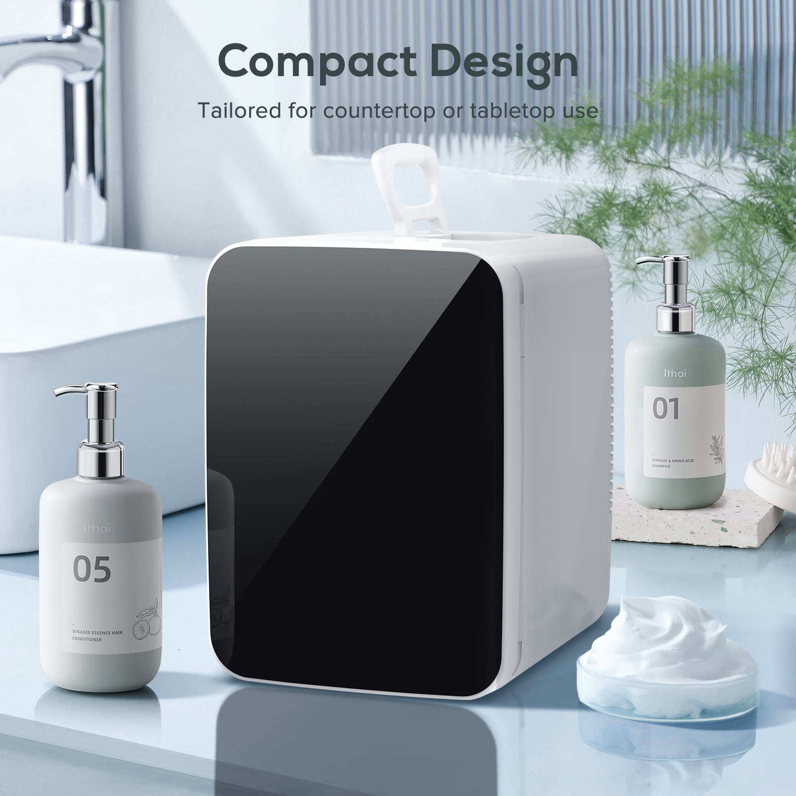 Auseo Mini Fridge for Bedroom, Portable Cooler for Cosmetics, Food & Drinks, Temper Glass Door with Doodle Pen, 12V DC/120V AC, for Skincare, Makeup, Car, Dorm Room, 10 Liter, White