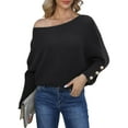 thumbnail image 2 of Women'S Off Shoulder Long Sleeve Solid Color Knitted Sweater Casual Loose Fall Trendy Pullover Tops Black S, 2 of 8