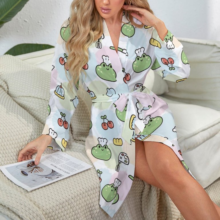 Short Robes Long Sleeve for Women - Frog Wear Chef Hat Soft Women's Belted  Bathrobe Nightgown V Neck Cuteness Sleepwear Loungewear Dressing Gown -  Walmart.com
