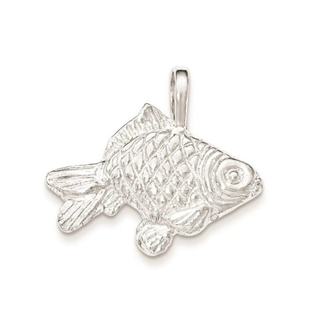 925 Sterling Silver Polished & Textured Goldfish Open-back Charm Pendant