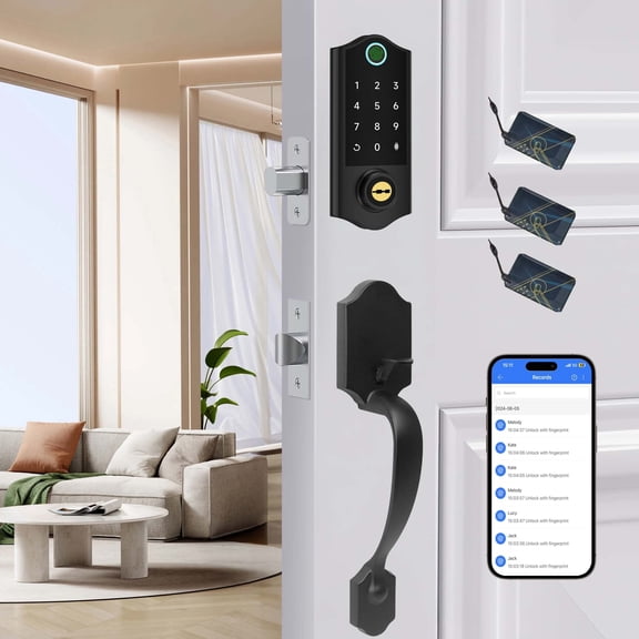 eyless Entry Door Lock with Handle, Fingerprint Deadbolt Door Lock, Smart Door Locks for Front Door, Electronic Digital Keypad Lock, Easy to Install,