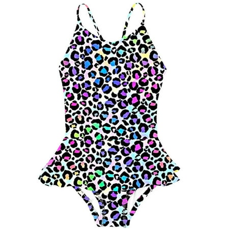 

Toddler Summer Sleeveless Girl s Swimsuit Colorful Leopard Print Ruffles Swimwear Swimsuit Bikini