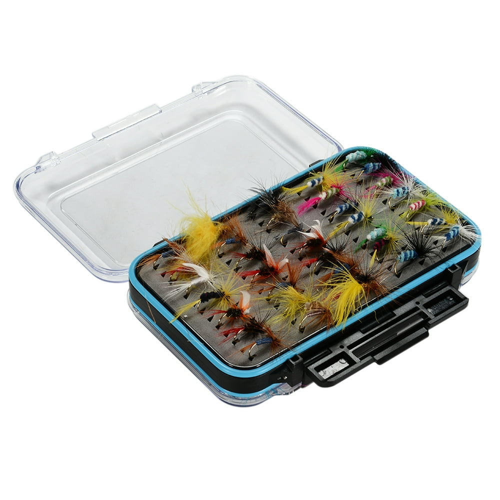 64Pcs Fishing Flies Kit Dry Flies Bass Salmon Trouts Flies Nymph and