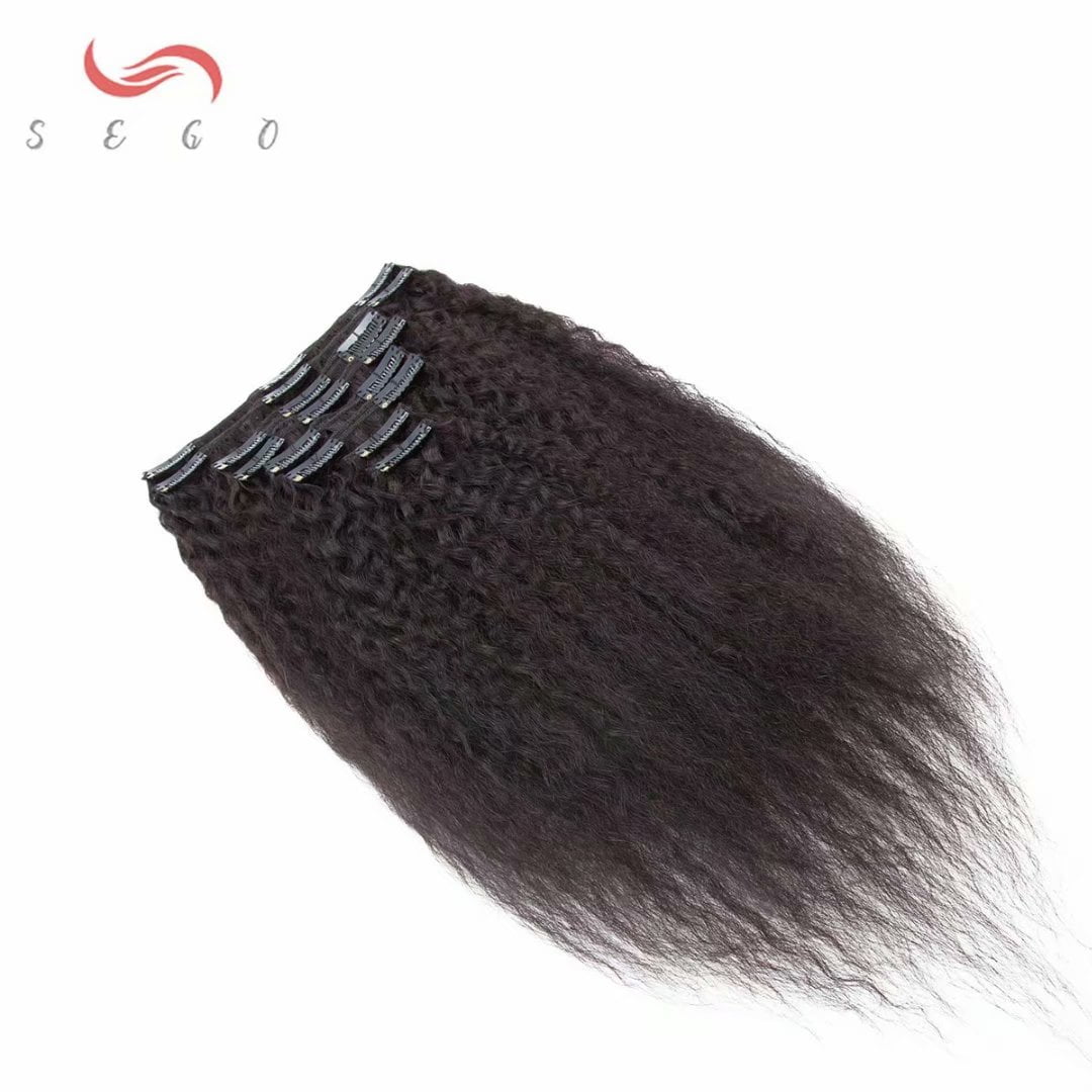 SEGO Kinky Curly Clip in Real Human Hair Extensions Double Weft Remy Full Head Thick Hair Extensions for Women