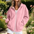 thumbnail image 2 of Axiiglly Hoodies for Women, Full Zip Up Lapel Long Sleeve Jacket with Pockets, Solid Pink Athletic Sweatshirts S-2XL, L, 2 of 9