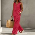 thumbnail image 6 of IUYRTFE Women's V-Neck Sleeveless Button Front Top and Wide Leg Pants Set Casual Summer Two Piece Outfit with Pockets, 6 of 7