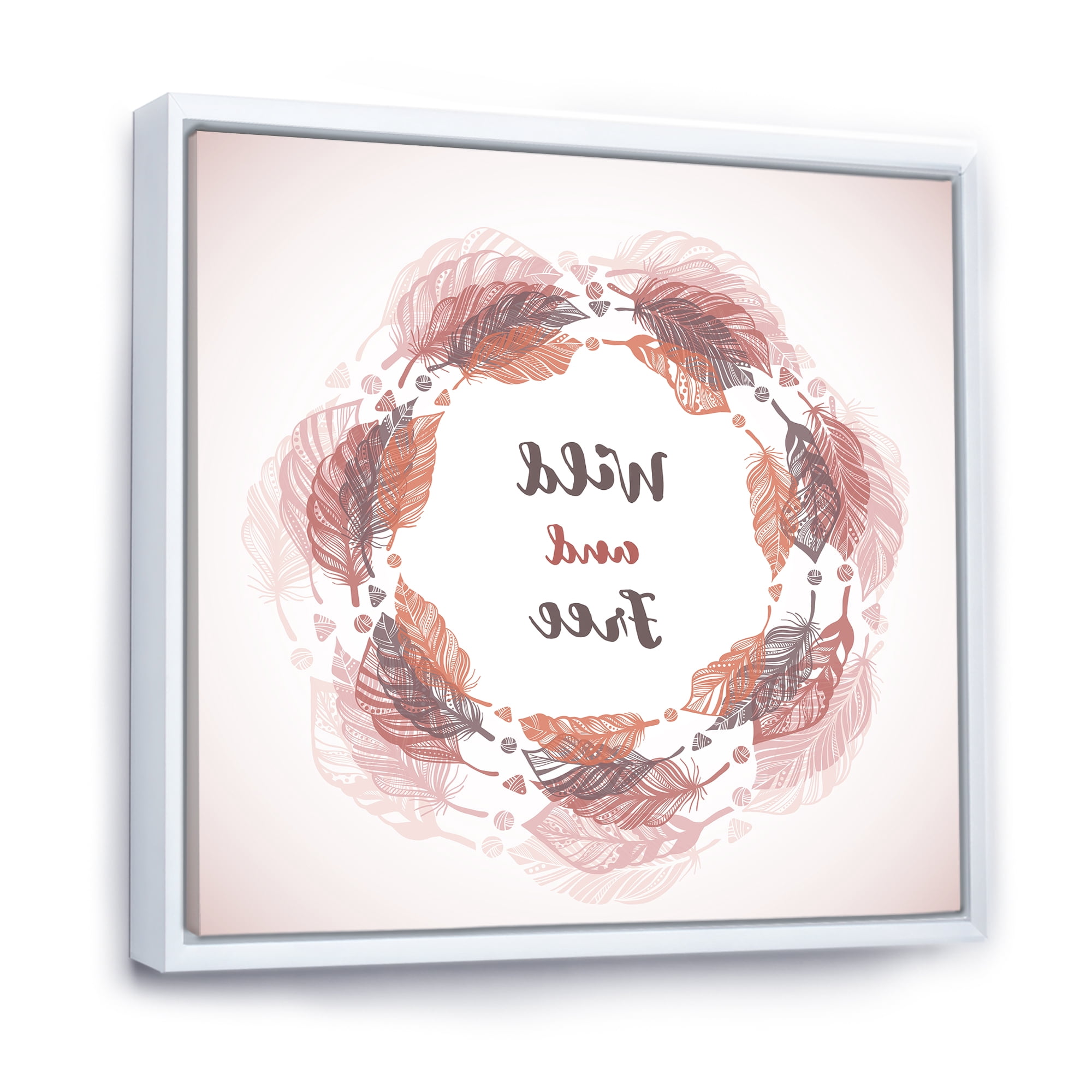 Designart 'Wild and Free Feather Wreath In Boho Style' Bohemian & Eclectic Framed Canvas Wall Art Print