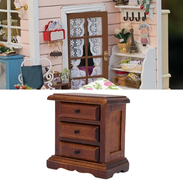 De Stand Night Stand Birch Wood 3 Cajones Mes De La Noche En Miniatura Muebles De Juguete Para Casa De Muñecas