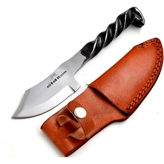 Old Ram - 9" Twisted Railroad Spike Knife with Leather Sheath