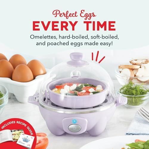 Rapid Egg Cooker - Boiler, Poacher & Steamer - Includes Measuring & Recipe Guide - Dishwasher Safe - BPA Free - Holds 7 Eggs, Lavender