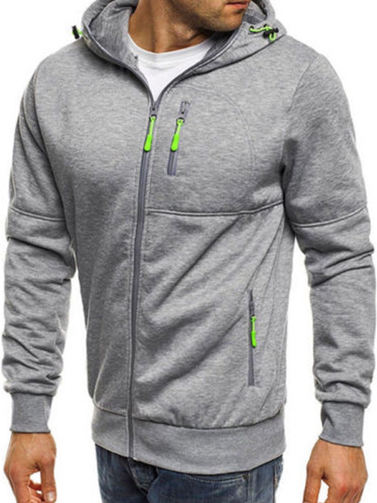 New Mens Plain Hoodie Boys Fleece Zip Up Plus Size Sweatshirt Hooded Zipper Top 