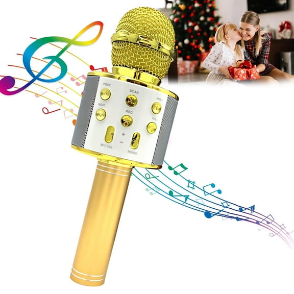 Bluetooth Wireless Karaoke Microphone for Kids, Birthday Christmas Birthday Gifts Toy for 7 8 9 10 11 12 13 14 Years Old Boys Girl (Gold)