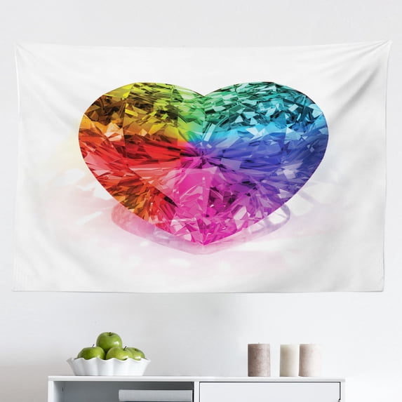 Diamond Tapestry, Round Oval Gems Diamonds Emerald Supreme Sublime Worth World Design Girls Print, Fabric Wall Hanging Decor for Bedroom Living Room Dorm, 2 Sizes, Multicolor, by Ambesonne