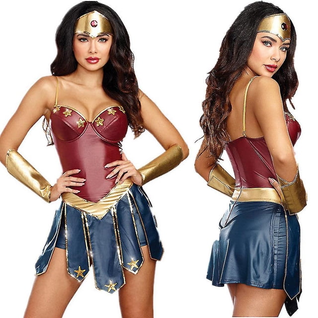 Disfraz de Mujer Maravilla para mujer, conjunto de disfraz de fiesta de juego de rol