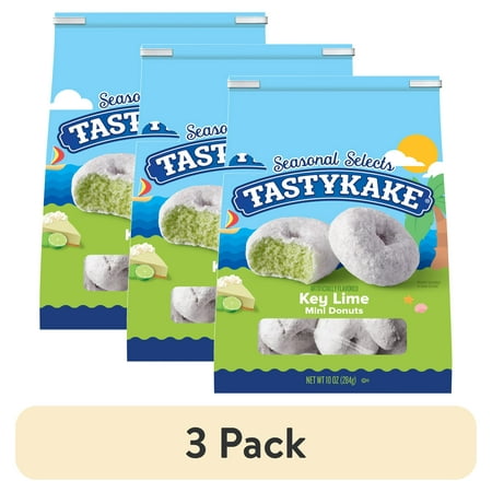 (3 pack) Tastykake Key Lime Mini Donuts, Key Lime Flavored Powdered Donuts, 10 oz, 1 Count, Shelf-Stable