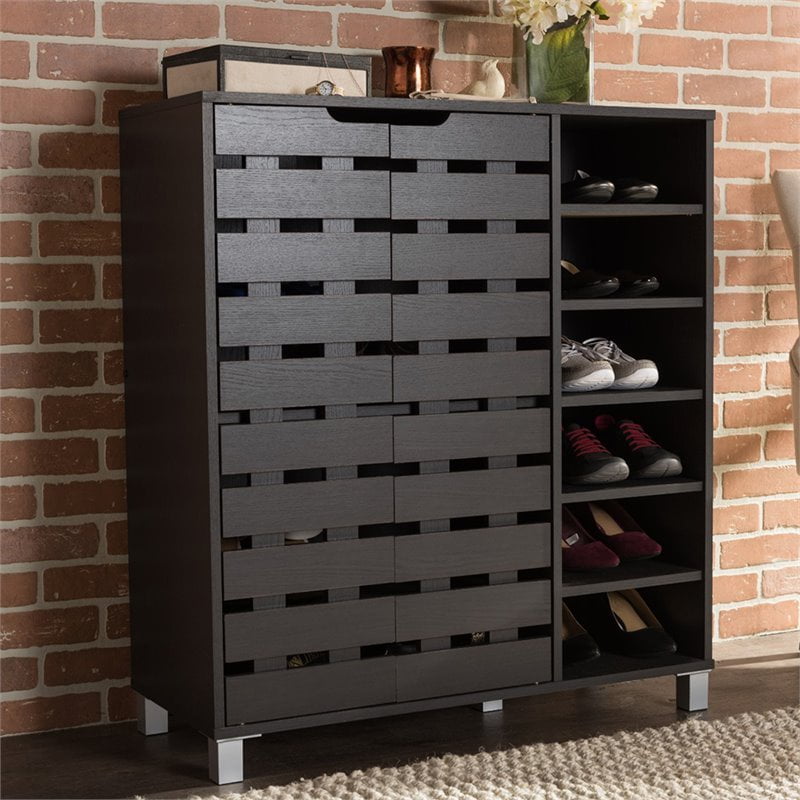 Baxton Studio Shirley 2 Door Shoe Cabinet in Espresso