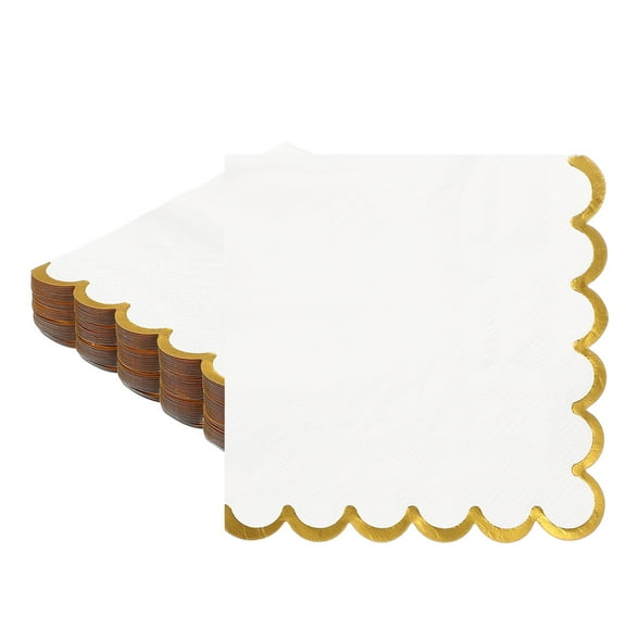 Uxcell 50 Pcs Scalloped Cocktail Napkins with Gold Foil Edges, 5 x 5 Inch Disposable Scalloped Paper Napkins for Wedding Engagement Anniversary Party Tableware Decorations, White