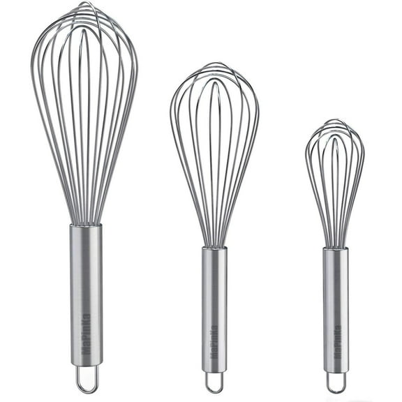 MaPinKa Whisks for Cooking, 3 Pack Stainless Steel Whisk for Blending, Whisking, Beating and Stirring - Enhanced Version Balloon Wire Whisk Set - 8" 10" 12"