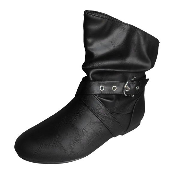 WEAIXIMIUNG High Knee Boots for Women Wide Calf Leather Women Shoes Flat Mid Length Boots Comfortable Soft Soles Fashionable Outdoor Mid Calf Leather Boots