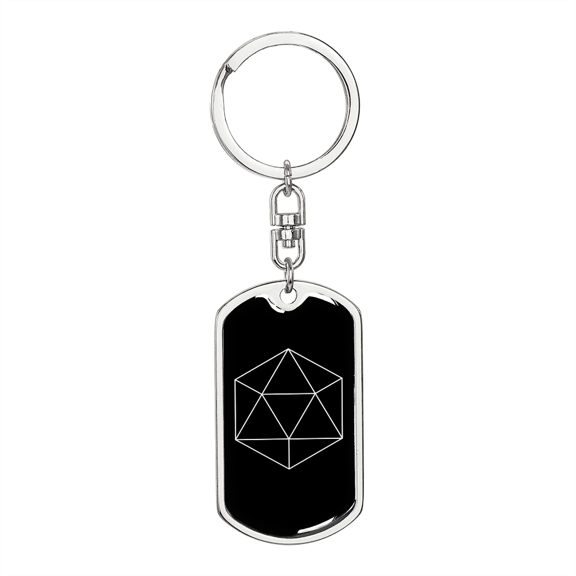 Sacred Geometry Icosahedron Stainless Steel or 18k Gold Premium Swivel Dog Tag Keychain