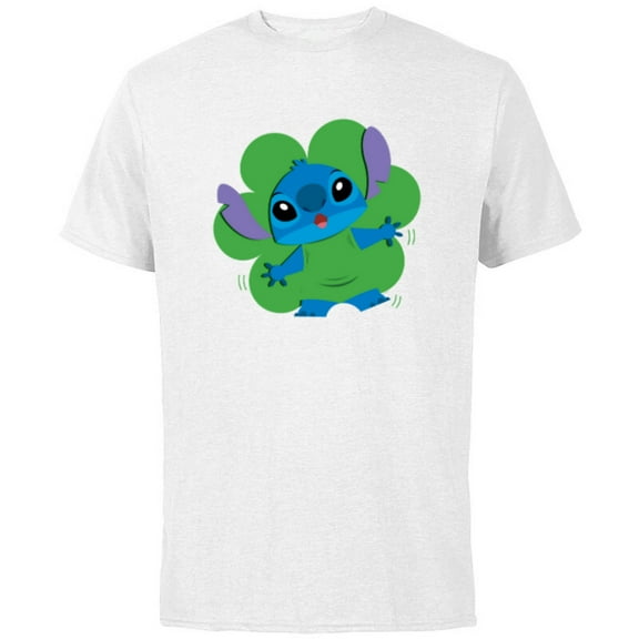 Disney Lilo & Stitch in Shamrock Happy St Patrick’s Day - Short Sleeve Cotton T-Shirt for Adults - Customized-White