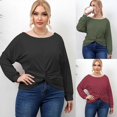 thumbnail image 2 of Ladies Plus Size T-shirt Blouse Women's Twist Knot Irregular Blouse Casual Long Sleeve Autumn Clothes Solid Tee Tops Jujube 4XL, 2 of 4