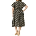 thumbnail image 4 of GRACE & GRANDEUR Women's Plus Size Floral Dress Boho Chiffon V Neck Flare Short Sleeves Smocked Waist Summer Midi Dresses 4X Black, 4 of 8