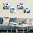 thumbnail image 3 of Black and White cyan blue flower Canvas Wall Decor for Home Decor artwork painting 12" x 12" 4 Pieces Canvas Print For Living Room Decor Modern Salon kitchen Still Life Painting, 3 of 6