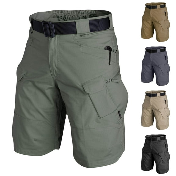 BRDFRL Fishing Tactical Shorts Men's Quick Dry Ripstop Cargo Pants Multi-Pocket No Belt Gray 3XL