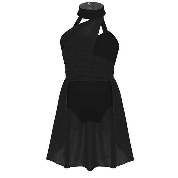 Rswnyirn Kids Girls Chiffon Ruched Ballet Leotard Dance Dress Lyrical Contemporary Ballerina Costume Black 14