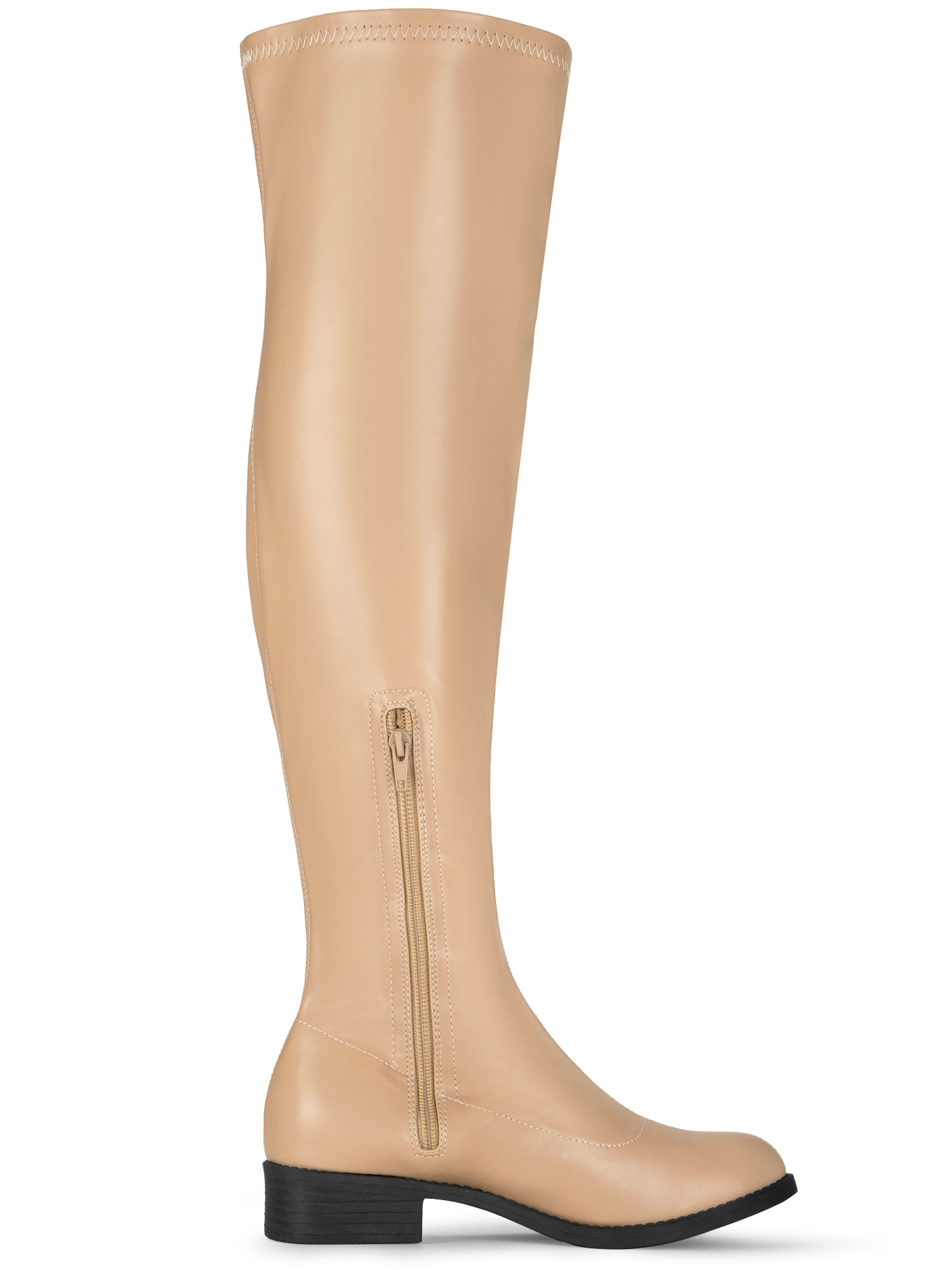DARING DIVA Women's Round Toe Zip Closure Block Heels Over Knee High Boots Nude 10
