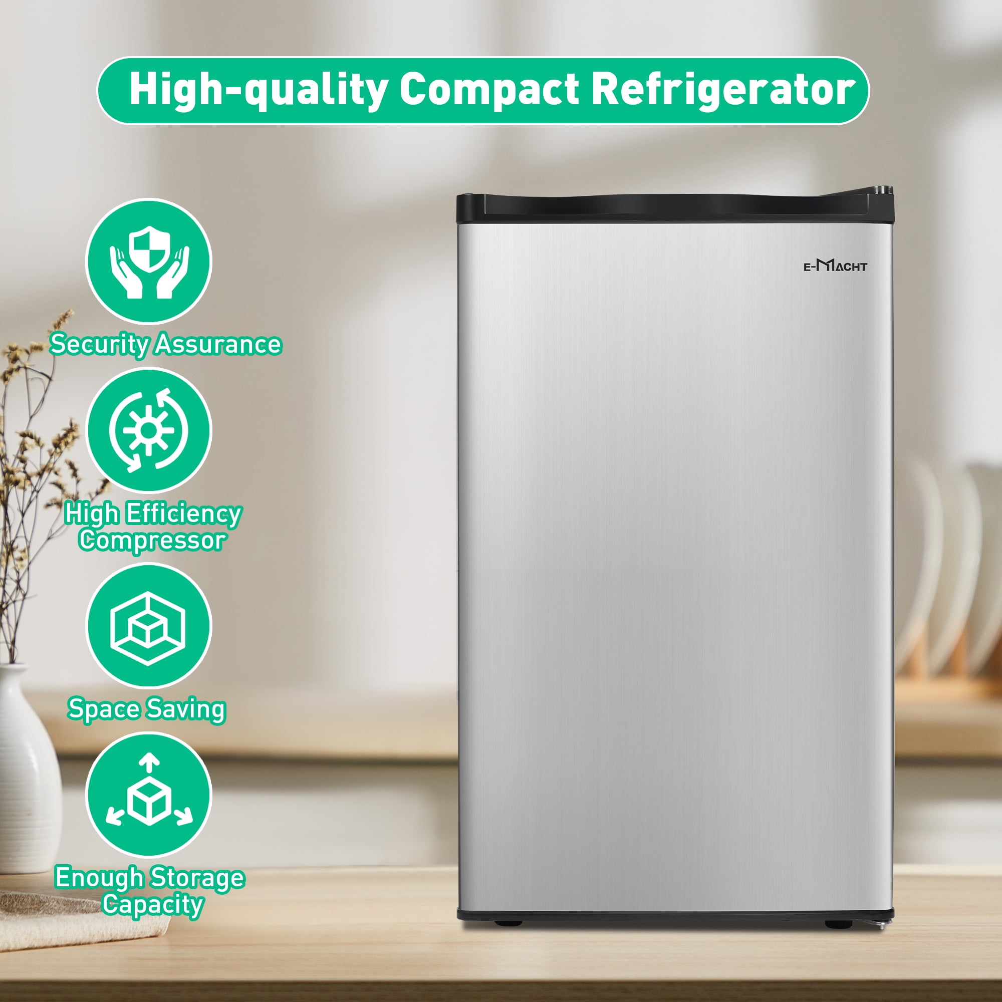 Moosoo 1.6 Cu. ft Mini Fridge with Freezer, Compact Refrigerator, 6 Adjustable Thermostat, One-Touch Defrost, Reversible Doors Design, Dorm/Office/