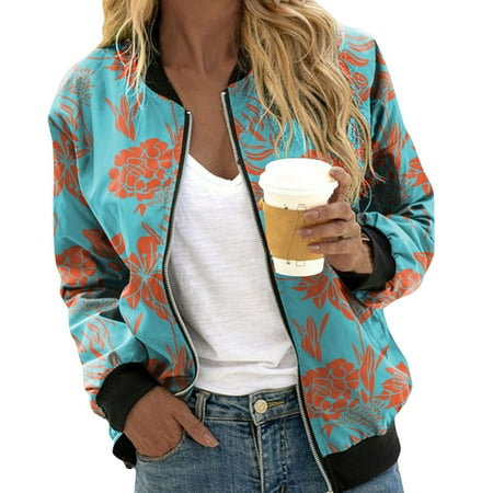 

Hwmodou Womens Casual Jackets Short Sleeve Casual Daily Lightweight Zip Up Casual Leopard Floral Print Coat Stand Collar Sports Outwear Zipper Tops Jackets For Women