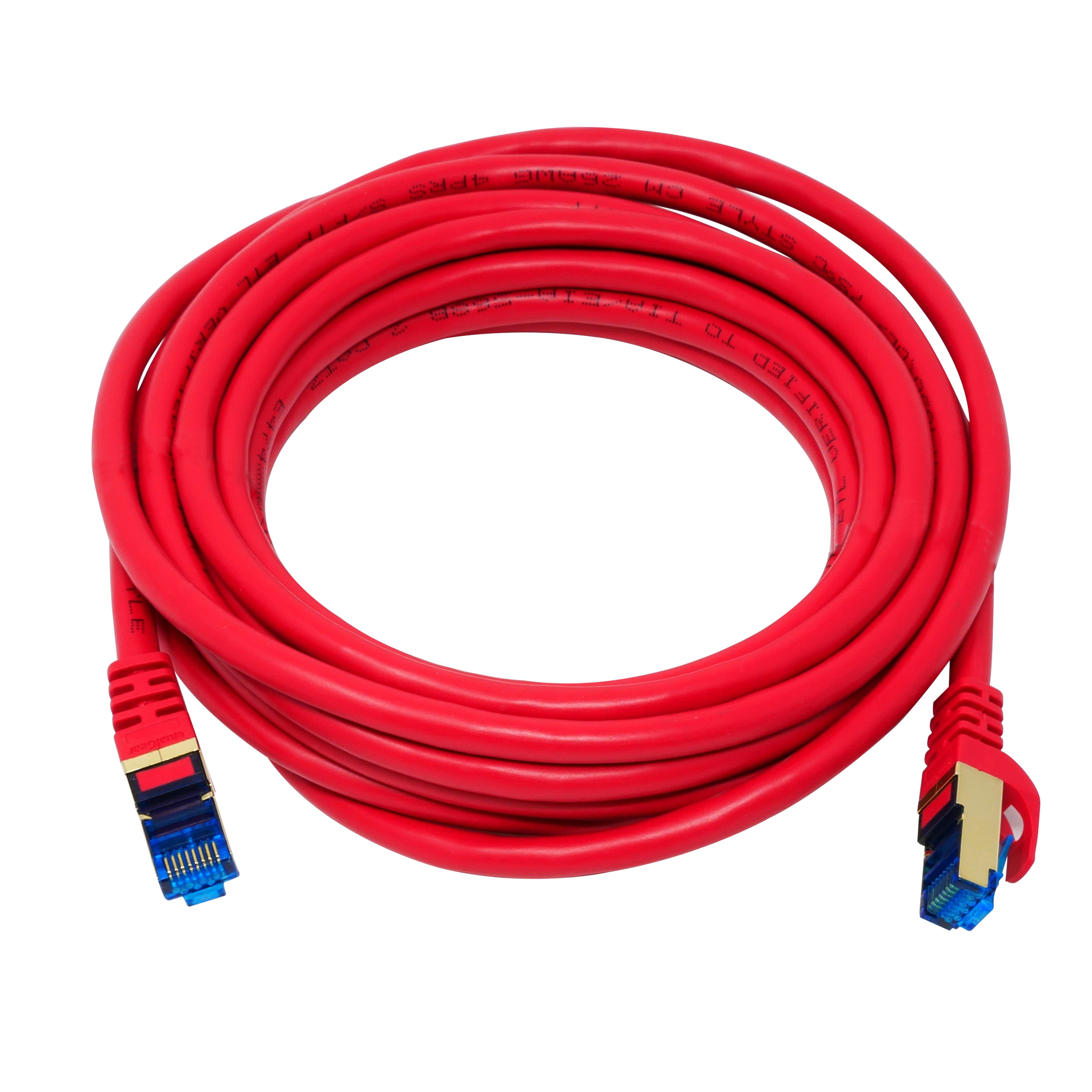QualGear RJ45 Cat 7 Ethernet Patch Cable, 10Gpbs High-Speed Cable, 600MHz, Triple-Shielded, Round, 15 Feet, Red