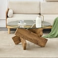 thumbnail image 2 of PORKISS Coffee Table, Glass Round Coffee Table for Living Room with Wood Legs, 33.4" Farmhouse Tea Table for Apartments, Reception Rooms, Center Table, Brown, 2 of 11