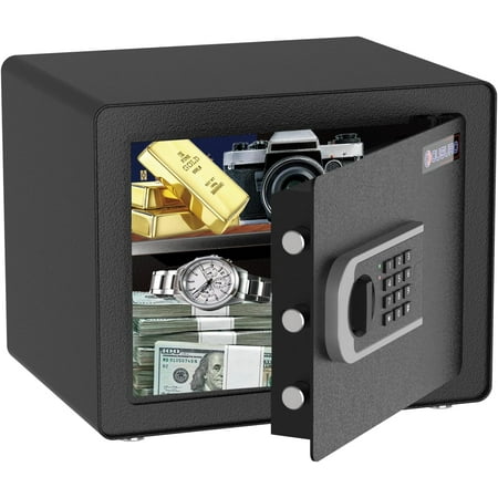 1.2 Cub Safe Box - Home Safe for Cash Money Jewelry Guns Documents Security Safe Box Solid Steel Lock Box with Digital Electronic Security Keypad for Home Office Hotel (Black)