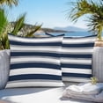 thumbnail image 5 of Navy Blue Outdoor Pillow Covers Set of 2 and Grey Stripe Abstract Geometric Striped Waterproof Throw Pillow Case Decorative Square Cushion Cover for Patio Couch Garden Balcony, 26"x26", 5 of 9