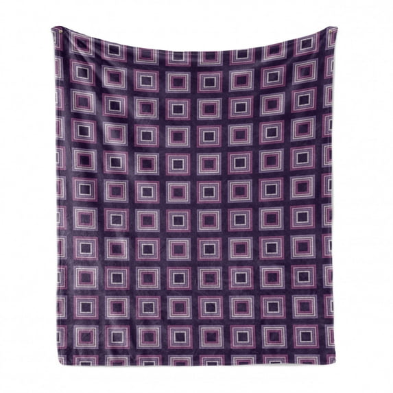 Abstract Soft Flannel Fleece Throw Blanket, Nested Ornamental Squares in Violet Shades, Cozy Plush for Indoor and Outdoor Use, 70" x 90", Quartz Mauve, by Ambesonne
